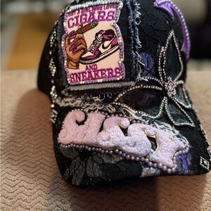 Sassy Black and Purple Embroidered Cap